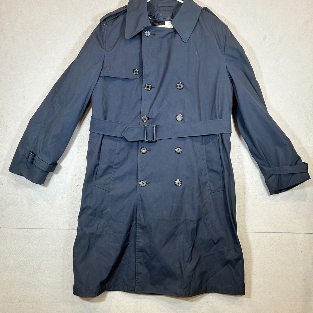 Vintage US Navy Trench Coat 40R Blue Military All Weather Removable Liner